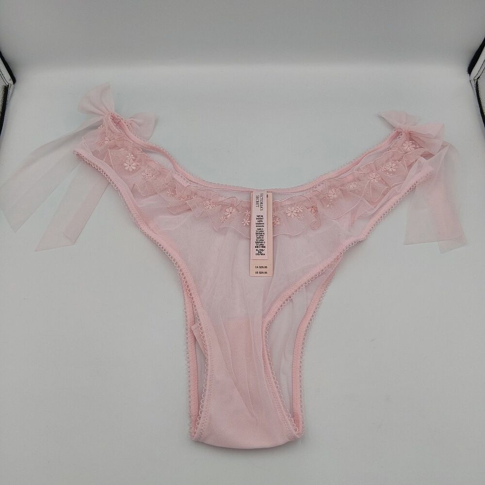 Victoria's Secret XL Blossom Pink Embroidery Side-Tie Brazilian Panty blossom
